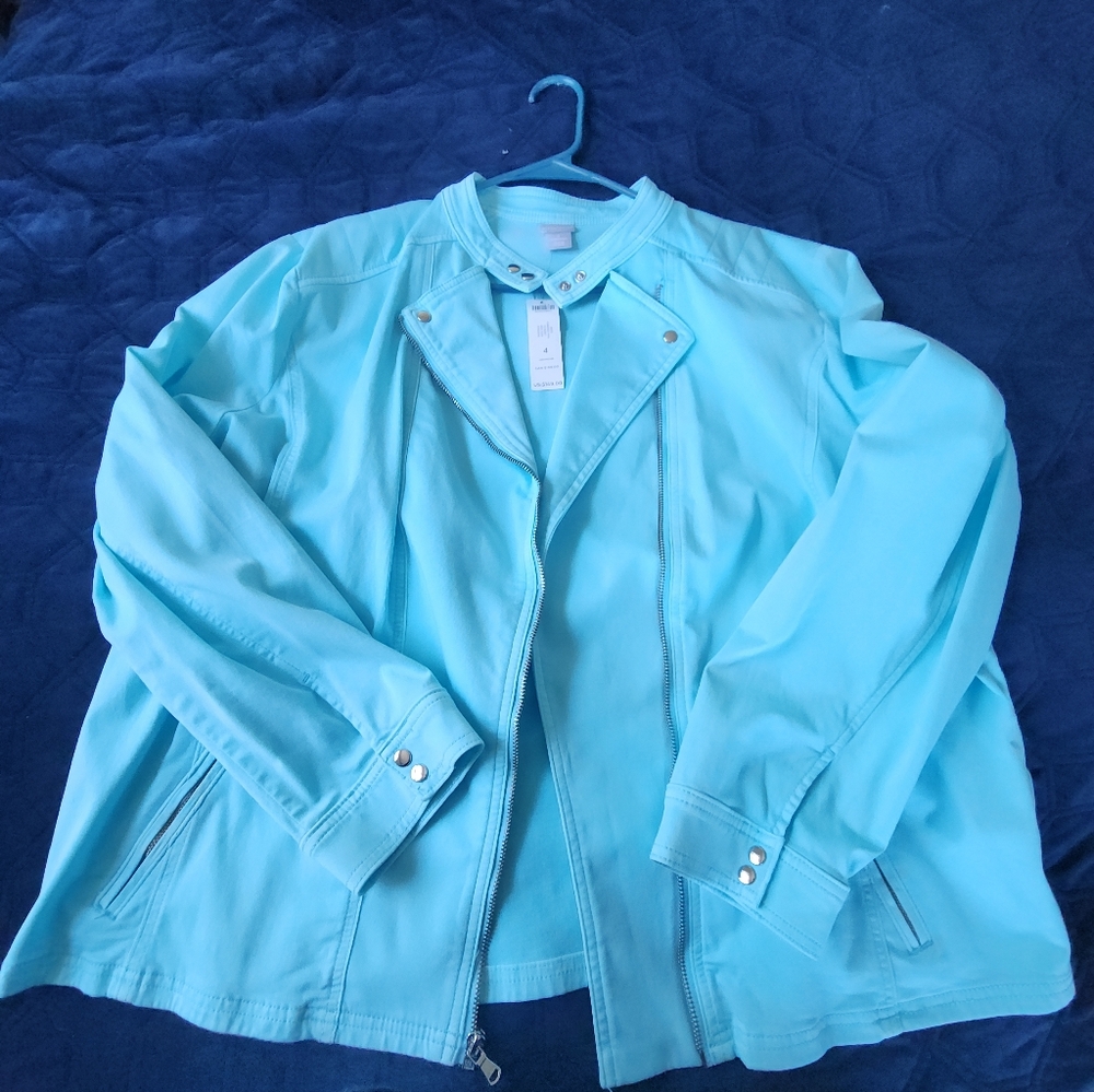 NWT Chico's Aqua Bomber/Moto Jacket